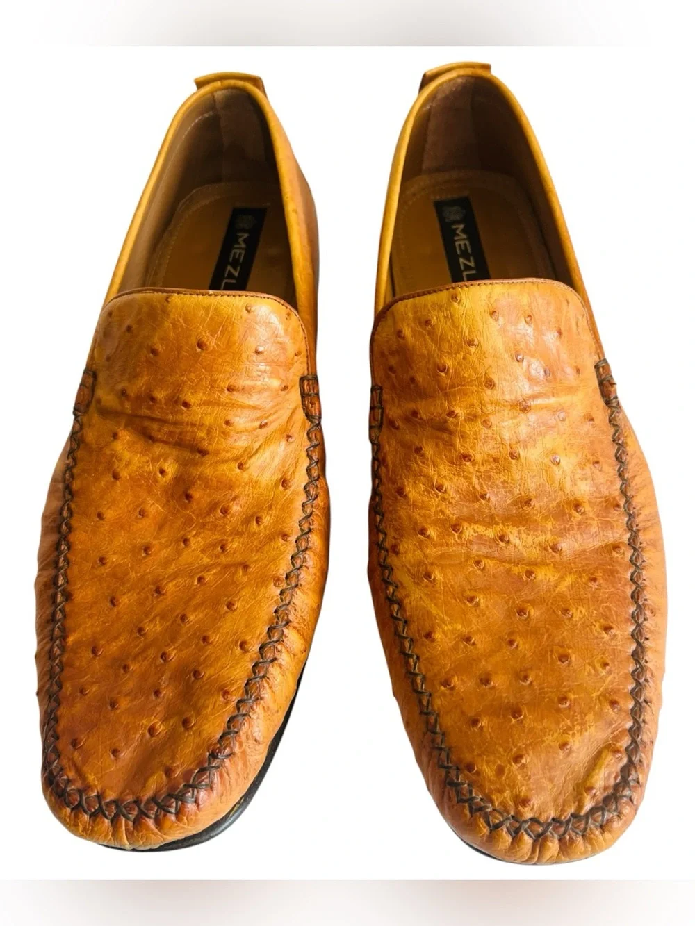 Mezlan Cognac Ostrich Leather Slip-On Loafers